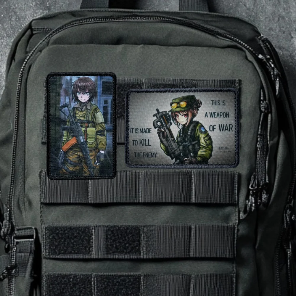 Insignia de moral de paracaidistas de Anime de Manga Mosinka, parche impreso P90, gancho y bucle militares tácticos de primera línea para niñas, pegatinaЕК-971 - imagen 4