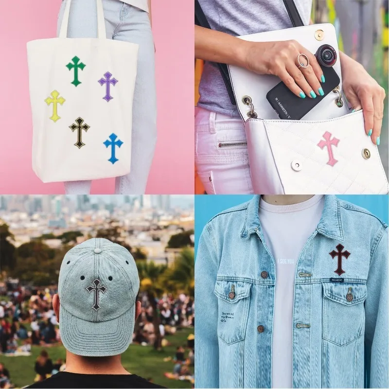 Parches cruzados, parche con apliques cruzados para planchar/coser, parches cromados de hierro con forma de corazón DIY para pantalones vaqueros, sombreros, camisas, chaquetas, mochilas, 5 uds. - imagen 5