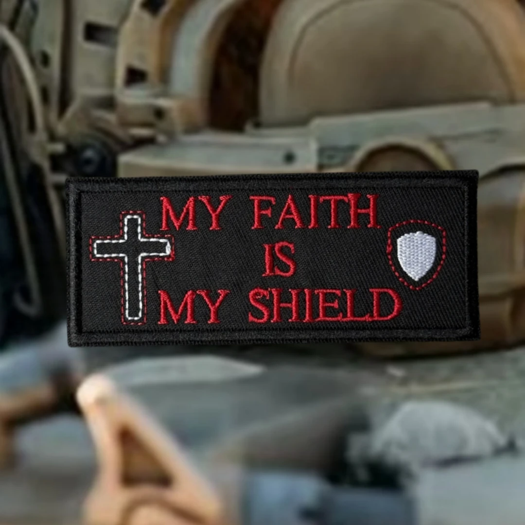 Parche táctico moral, brazalete militar "Mi fe es mi escudo", parches de gancho bordados de Jesús para ropa, pegatina para mochila - imagen 3
