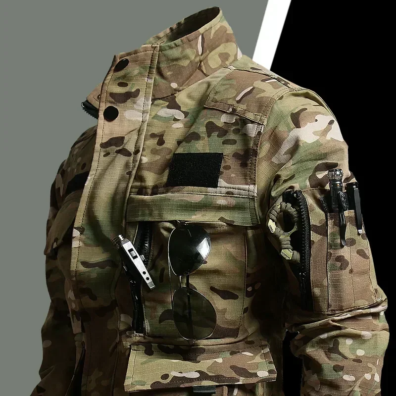 Traje de camuflaje para hombre, uniforme táctico, conjuntos de ropa de trabajo, chaqueta multibolsillo, monos, Jogger de carga, entrenamiento de 2 piezas, BDU - imagen 3