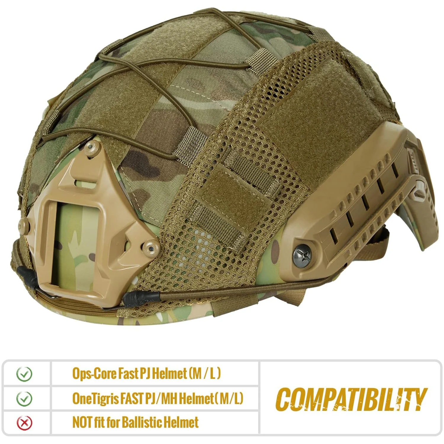BOOIU-funda táctica para casco rápido MH PJ BJ, casco de tela OPS-Core, Airsoft, Paintball, camuflaje, militar, con cordón elástico - imagen 4