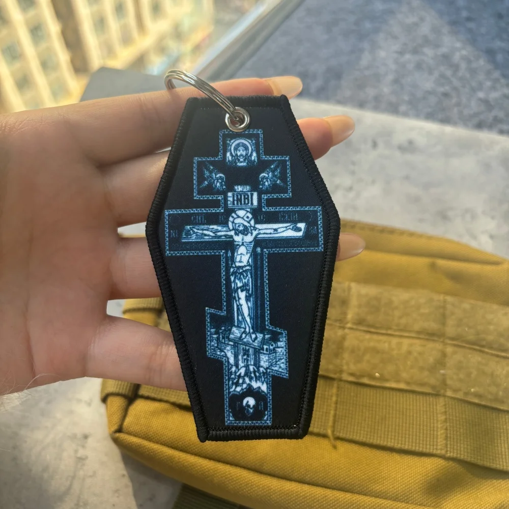 Parche táctico de la cruz de Cristo moral, llavero con estampado religioso, insignia del ejército militar, brazalete, mochila, llaveros - imagen 2