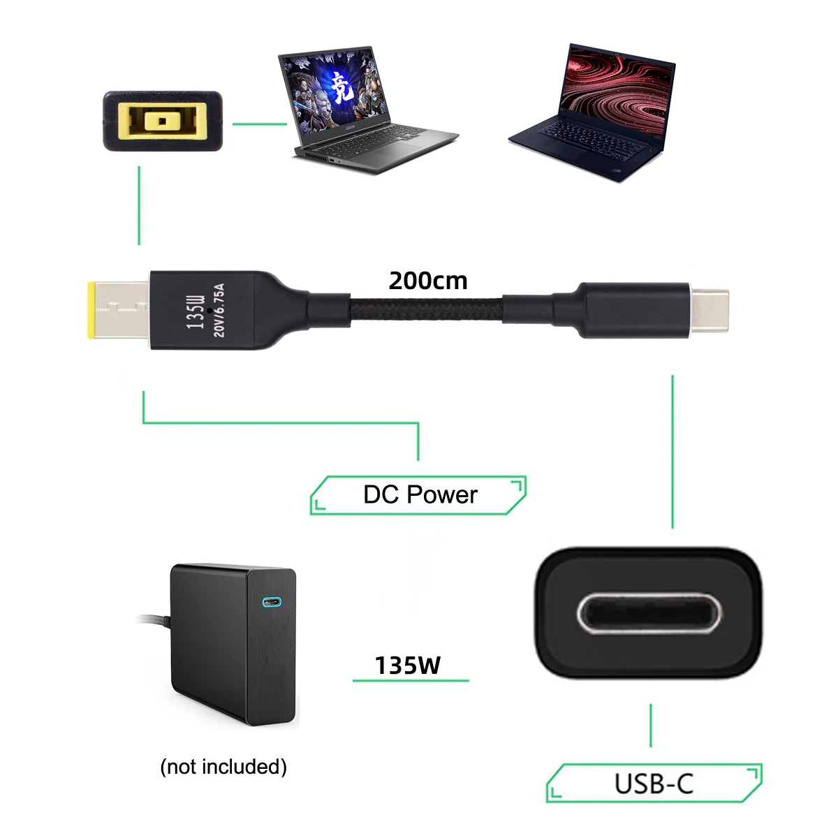USB-C tipo C para ordenador portátil, 135W, CC, PD, carga para Thinkpad X1, DC20V, 6.25A - imagen 3