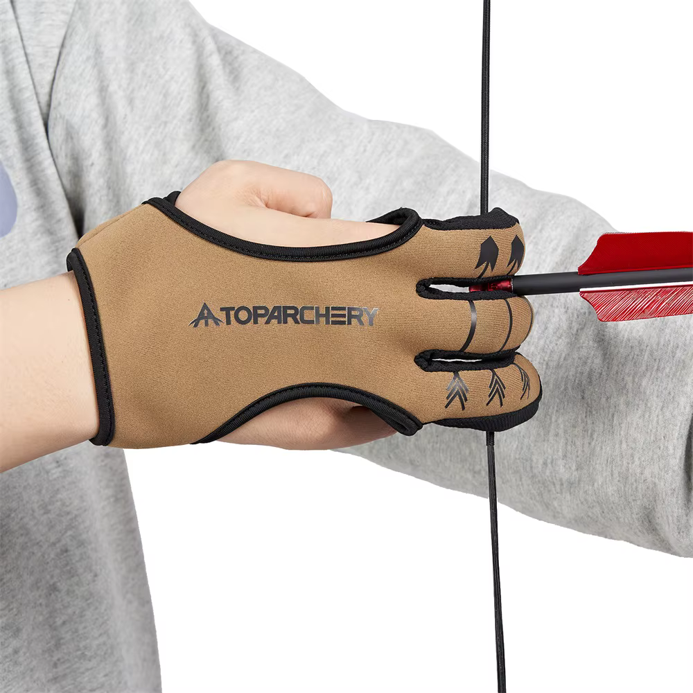 Guante protector de tres dedos para tiro con arco recurvo