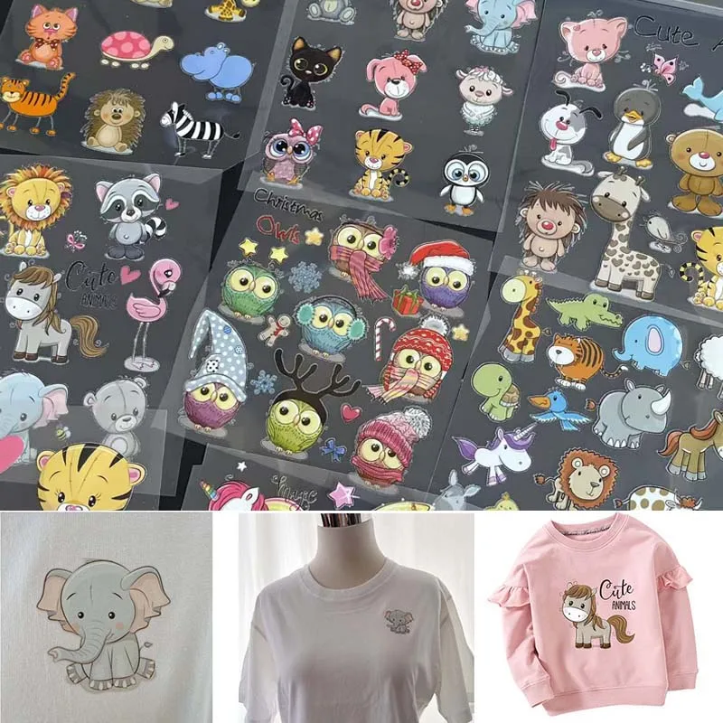 6 ~ 26 unids/set, insignias de animales lindos de dibujos animados pegatinas de transferencia de calor, parches de apliques personalizados termocollants para camisetas, ropa - imagen 2
