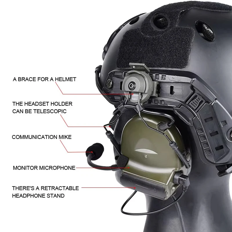WADSN C2 orejeras de tiro casco táctico auriculares Protector auditivo electrónico caza auriculares con reducción activa de ruido - imagen 3