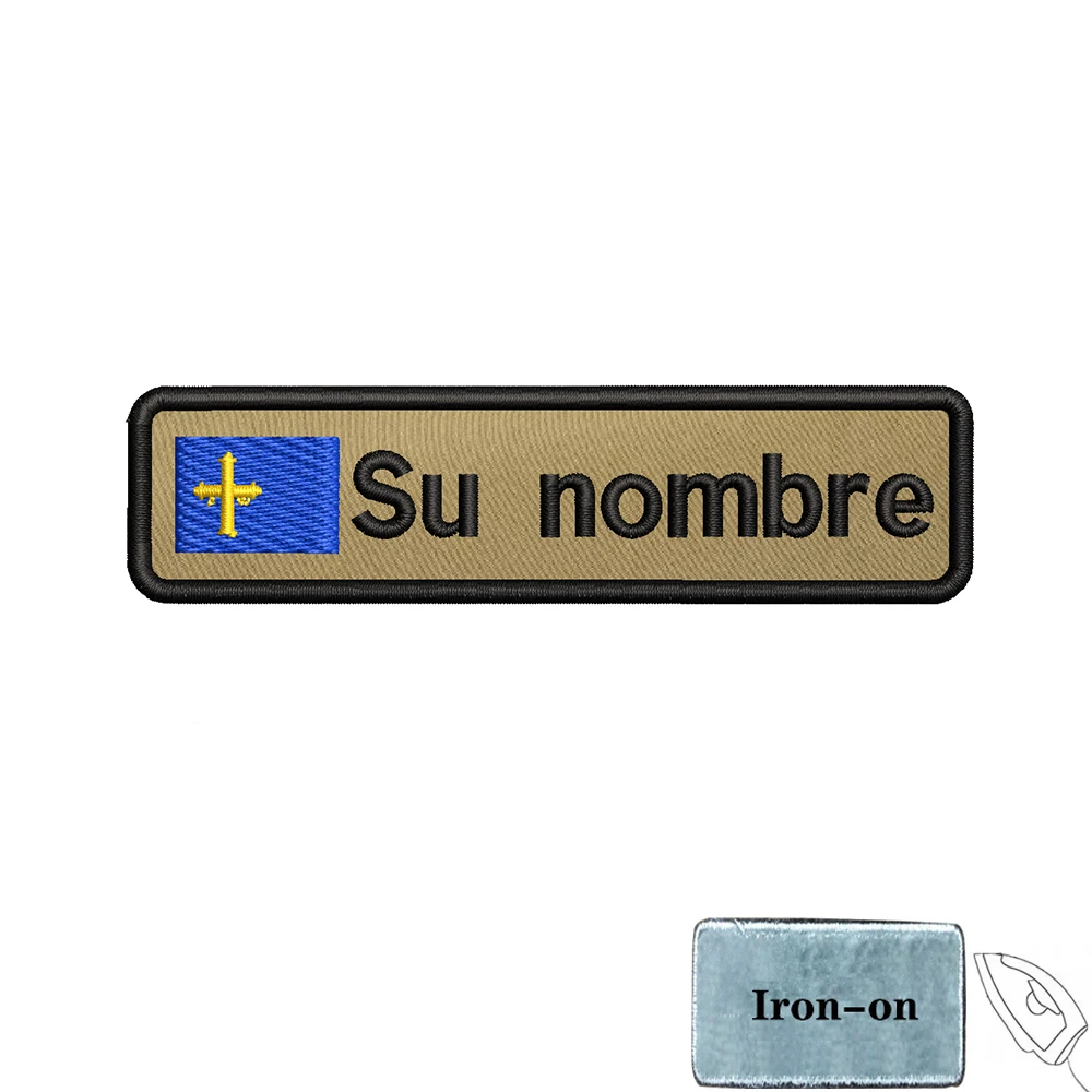 Parche de bandera con nombre personalizado, insignia de rayas, gancho para planchar, cáqui, Andalucía, Extremadura, Islas Canarias, España, Galizia, 10cm x 2,5 cm, 1 ud. - imagen 4
