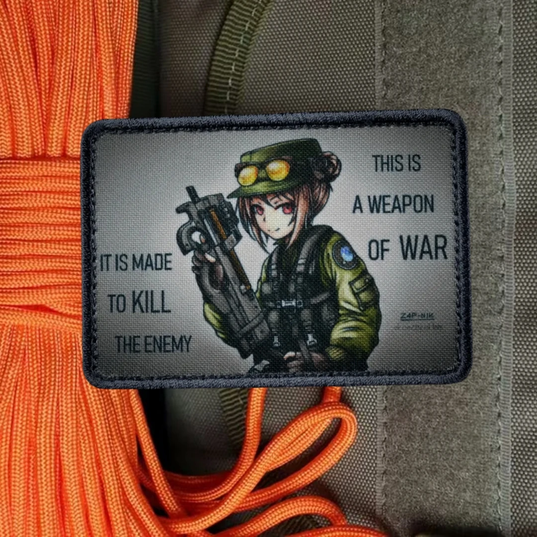 Parche táctico de primera línea para niñas P90, insignia de moral AR-15, brazalete del ejército militar, pegatina para mochila, parches de gancho impresos para ropa - imagen 5