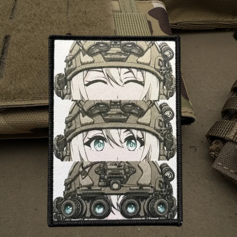 Parche con estampado de ojos de Chica de Anime, chaleco táctico, insignia de moral con gancho y bucle, pegatinas decorativas para mochila, parches para brazalete para ropa - imagen 4