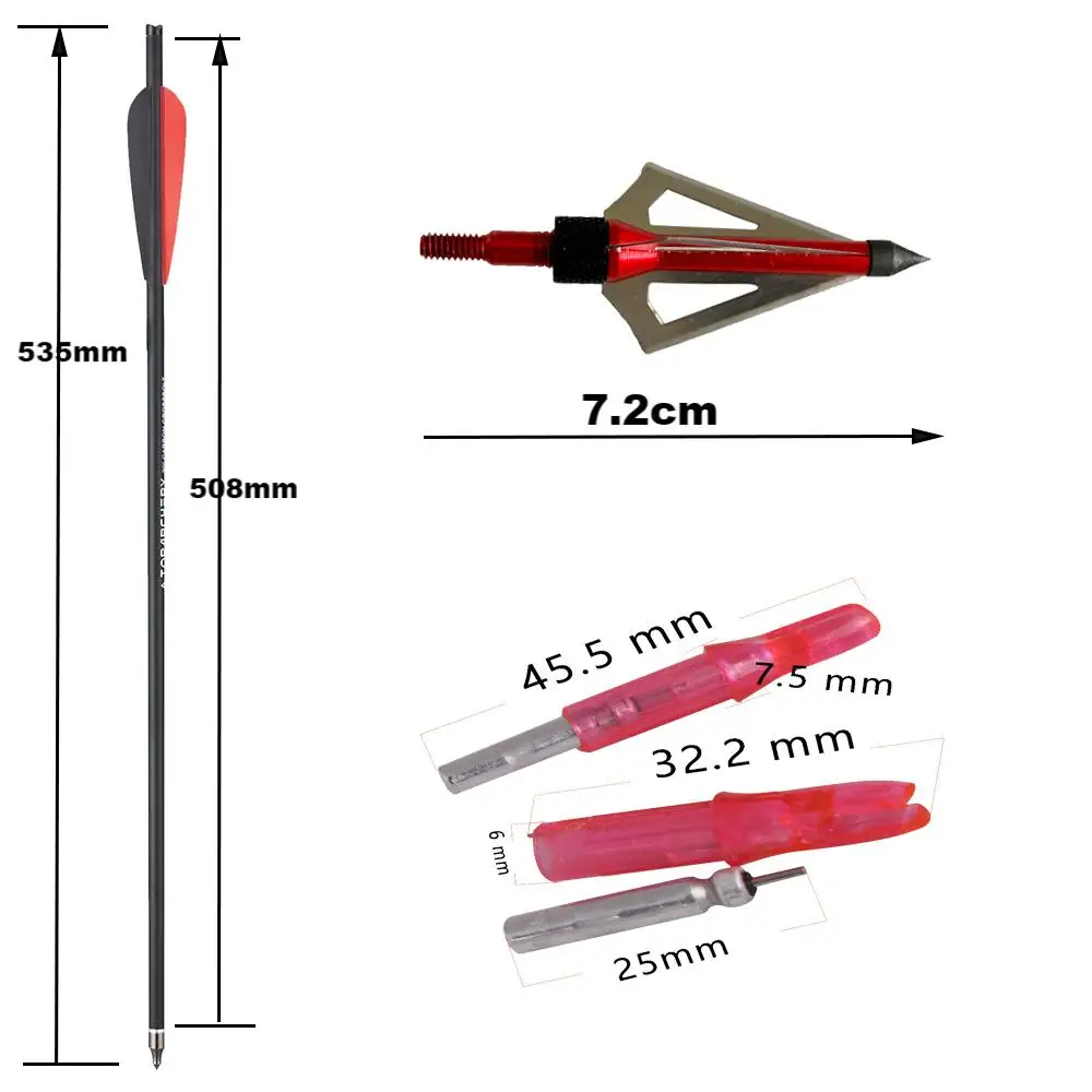 Pernos de ballesta de 20 pulgadas, puntas de flecha reemplazables, Nock iluminado ID6.2mm, accesorios de práctica de caza nocturna al aire libre - imagen 2