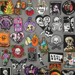 Parches de calavera para ropa, Parche de llama para planchar, parche bordado para coser, insignia de esqueleto, bricolaje