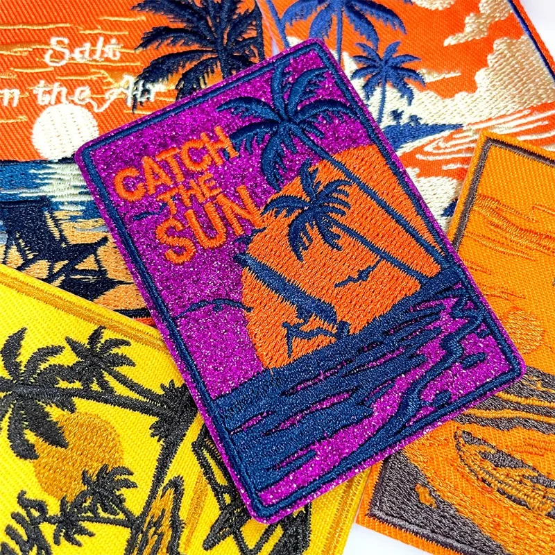 Parches de insignia bordados para coser, rectángulo, puesta de sol, árboles de playa, DIY, camiseta, sombrero, mochila, ropa, pegatina con apliques - imagen 2