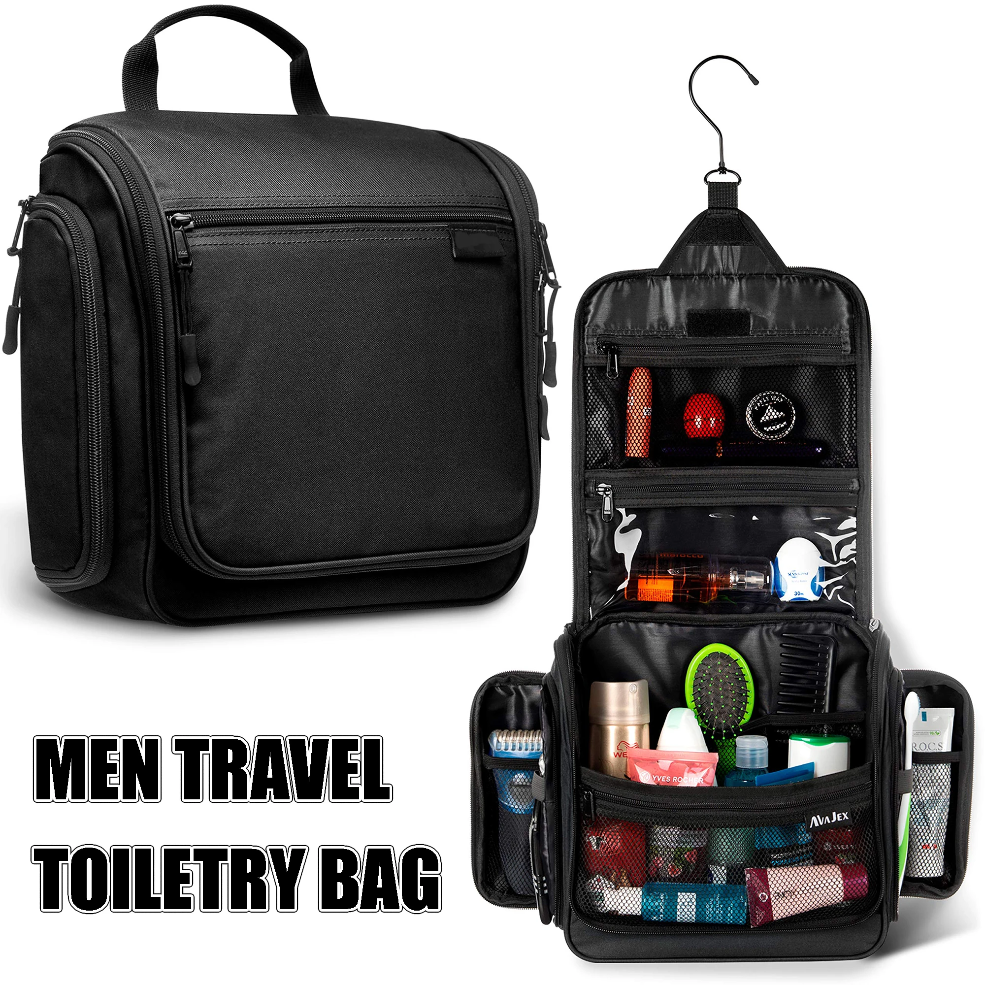 Neceser de viaje para hombres y mujeres, organizador de artículos de tocador colgante grande, bolsa de higiene impermeable con gancho giratorio de Metal para artículos de tocador