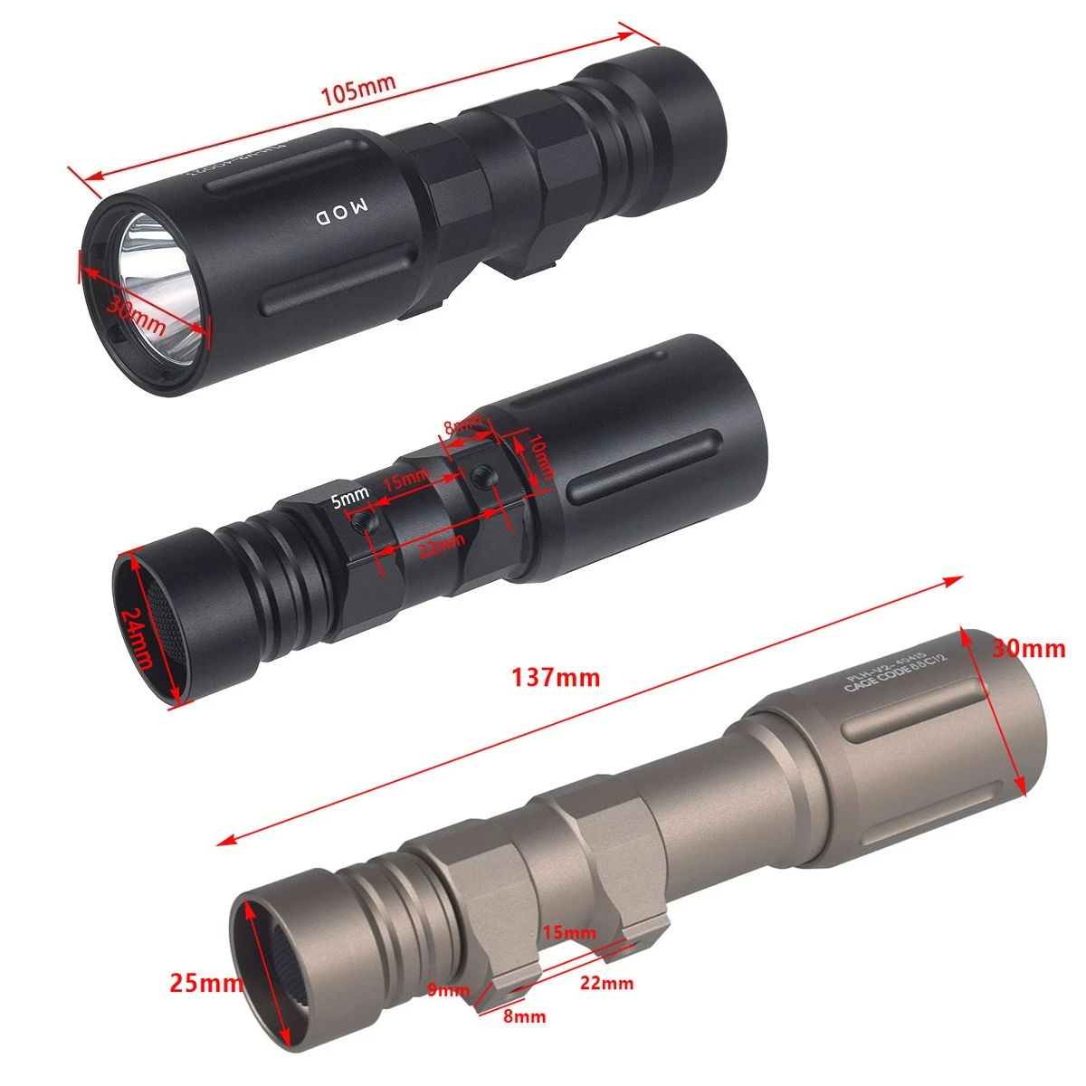 Luz de explorador de armas tácticas MOD V2 alta 1300 lúmenes 45 ° Luz de caza con base adaptable de montaje de luz de explorador VG6 lateral compensado M300 M600 - imagen 3