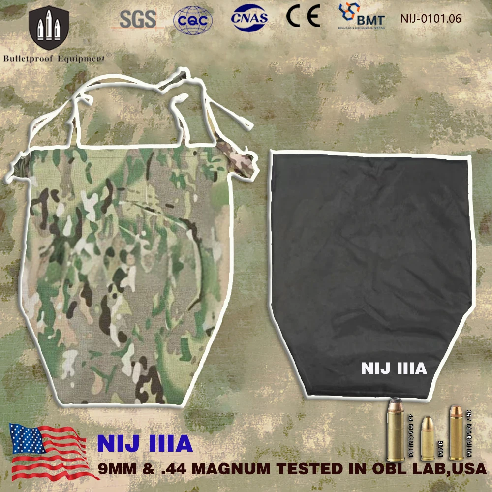 NIJ IIIA.44mag Almohadillas de armadura multi amenazas chaleco táctico espalda protección de ingle y buques paneles balísticos de cobertura completa autodefensa