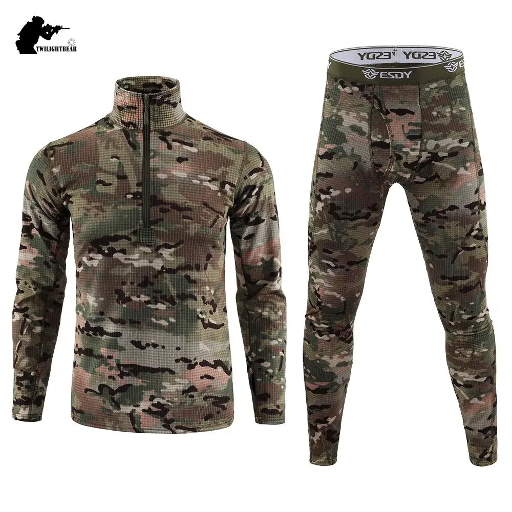 Calzoncillos largos de camuflaje de invierno para hombre, ropa interior táctica Airsoft, deportes al aire libre, montar, Camping, conjunto de ropa interior térmica A5F154 - imagen 2