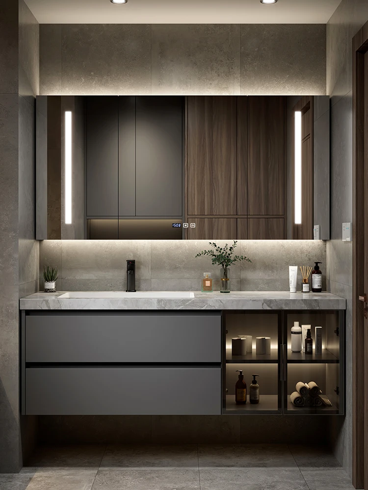 Armario de baño con conexión sin costuras de cerámica Rock, combinación de fregadero minimalista, armario de lavabo de baño - imagen 2