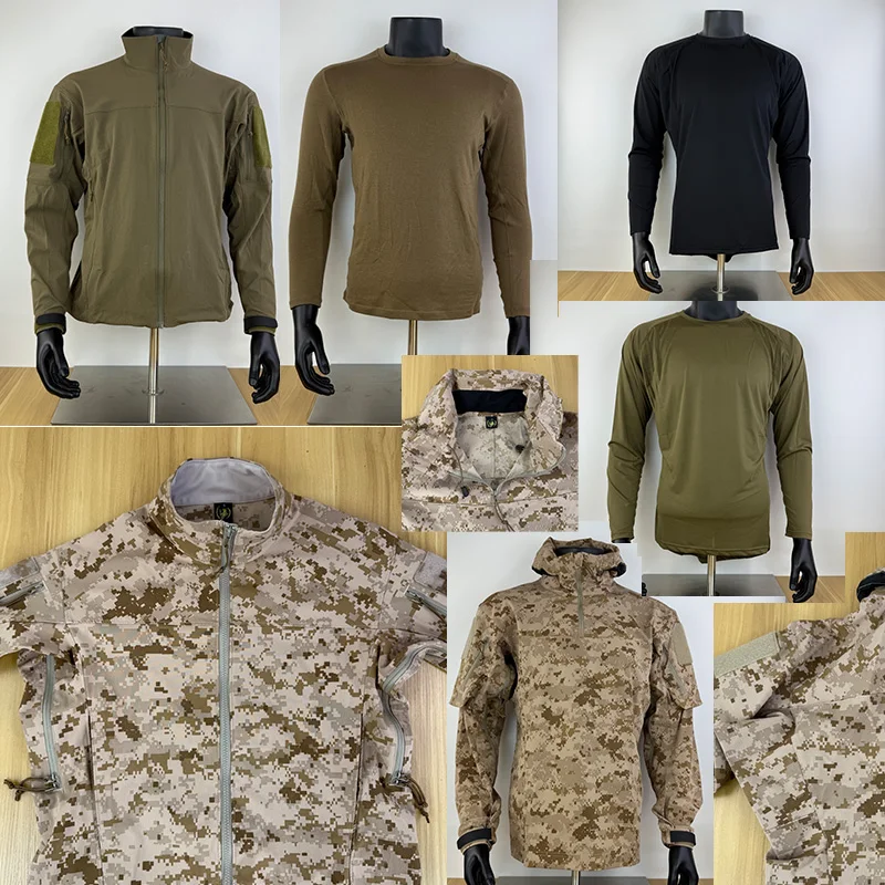 Carcasa táctica completamente suave AOR1, revista de cuatro caras, manga larga antibacteriana de secado rápido de cuatro agujas y seis hilos