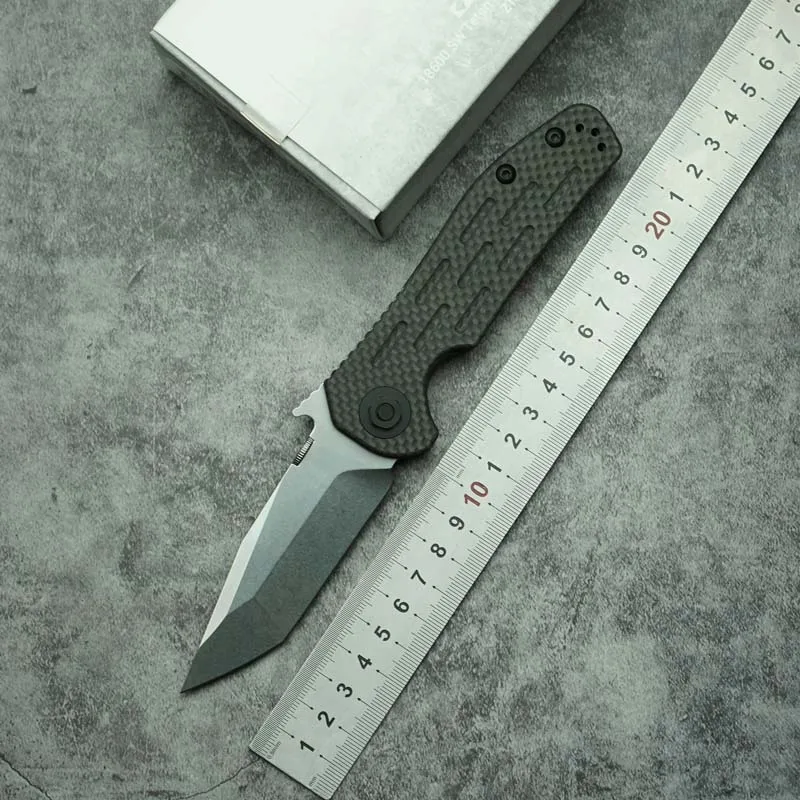 LEMIFSHE cuchillo táctico plegable titanio, mango fibra carbono