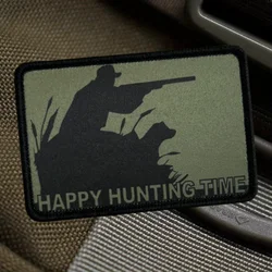 Parche con estampado de tiempo de caza feliz, chaleco táctico, insignia de moral con gancho y bucle, pegatinas decorativas para mochila, parches para brazalete para ropa