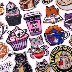 Parches termoadhesivos para planchar en la ropa, dibujos animados de animales, gato, taza, Punk, pegatinas para coser, bricolaje