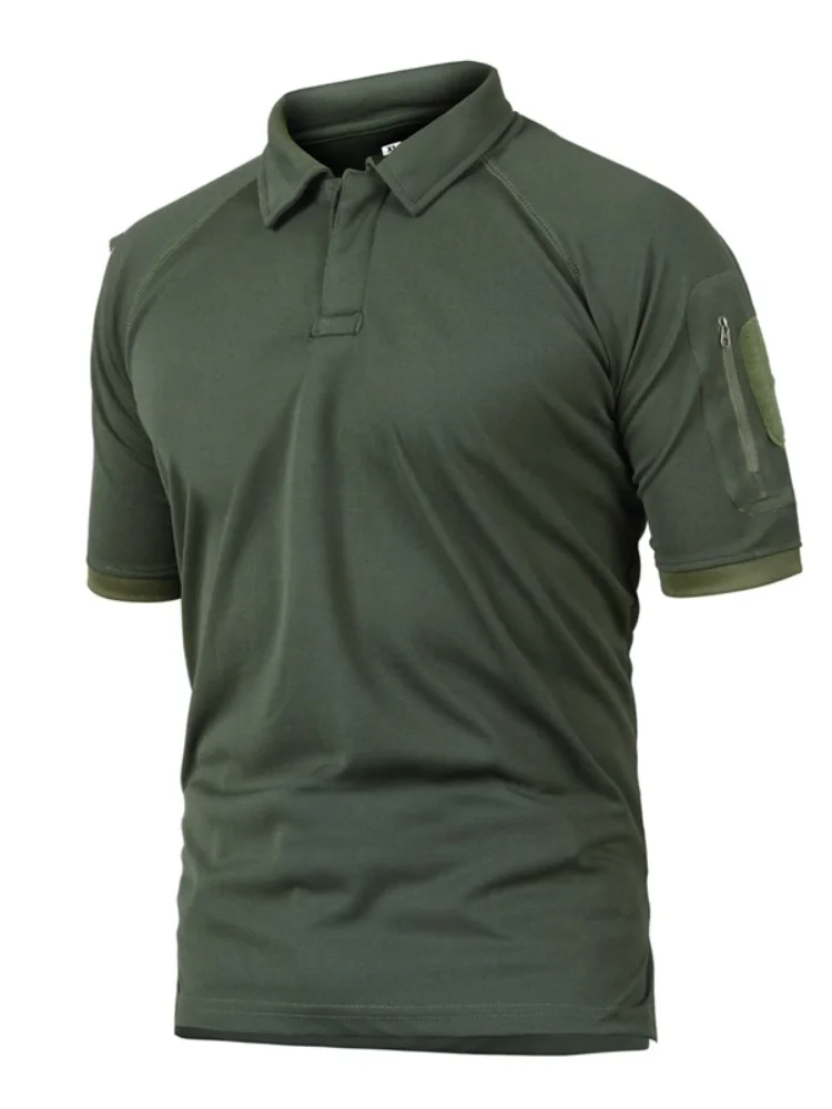 Camiseta táctica con solapa de camuflaje, camisa negra de manga corta para montar al aire libre - imagen 5