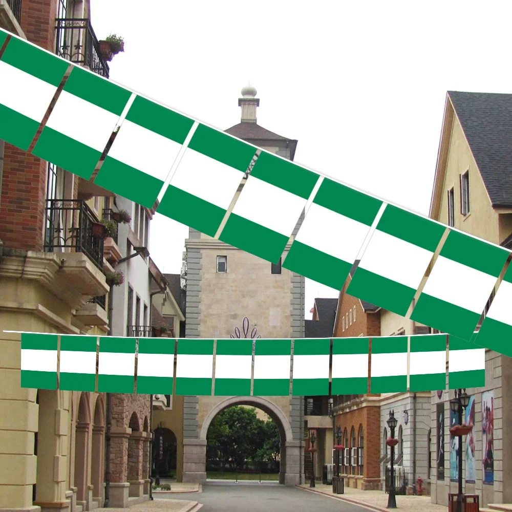 Banderines de la SKY BANDERA de Nigeria, 14x21cm, 20 unids/lote, banderas de hilo de Nigeria, banderín, pancarta, fiesta, vacaciones para decoración