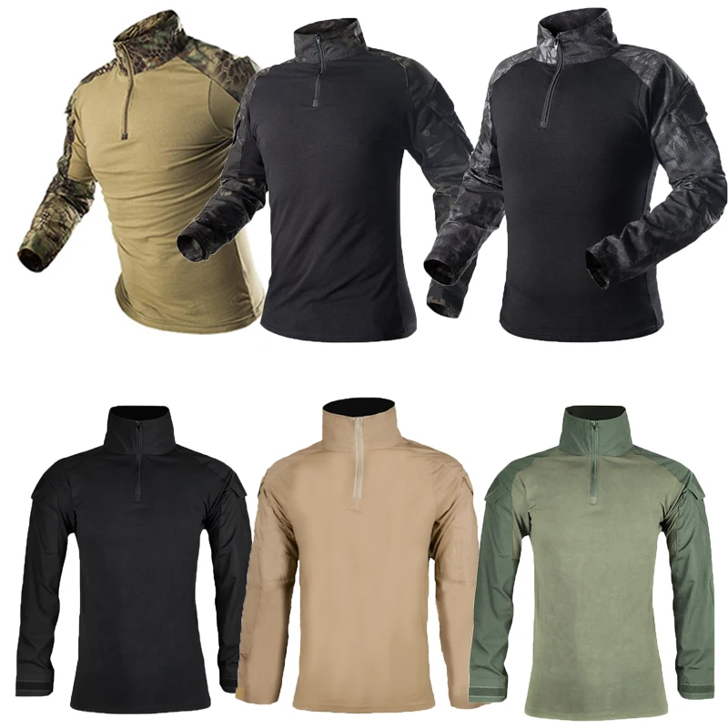 Camisa táctica de camuflaje, camiseta de combate de secado rápido de manga larga, camiseta militar de camuflaje para hombre, camisetas para caza y senderismo al aire libre