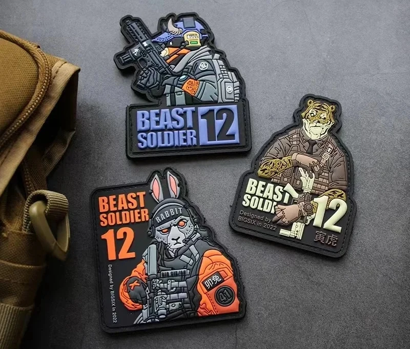 Parches de PVC con gancho y bucle para mochila, insignia de moral táctica, pegatina de decoración creativa, bestia, Guerrero, zodiaco, 12, dragón - imagen 2