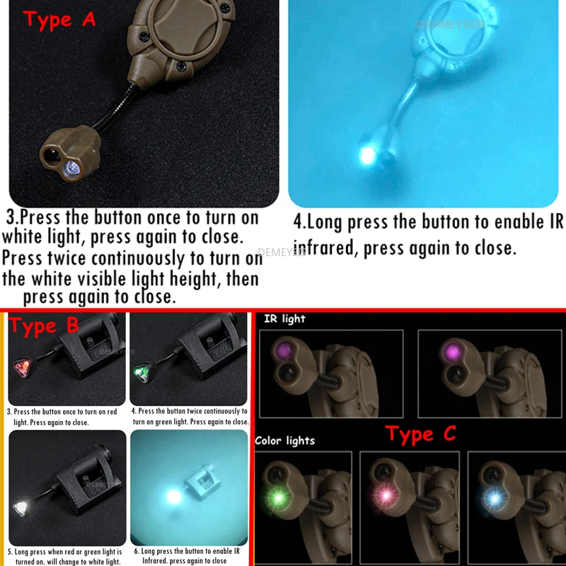 Luz táctica para casco, linterna LED de 3 modos, sistema de iluminación Personal multifuncional Modular, casco de caza, láser IR - imagen 2