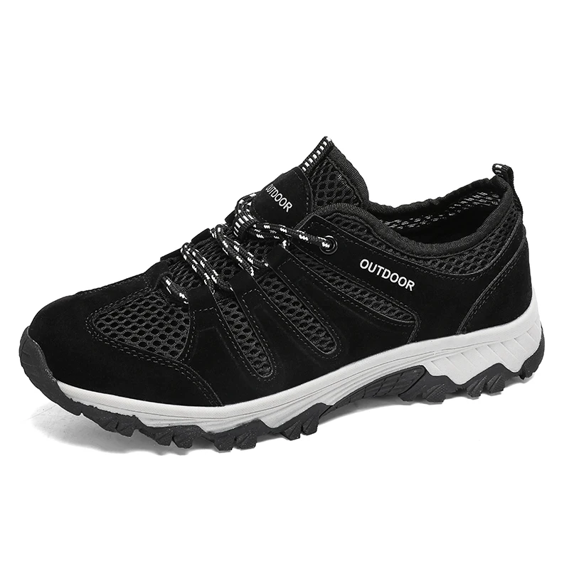 HIKEUP Zapatos de senderismo al aire libre transpirables para hombres - Zapatillas de deporte antideslizantes de gran tamaño para correr, caminar y montañismo - imagen 4