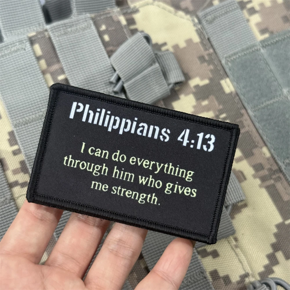 Filipenses 4:13 versículo de la Biblia, parche divertido religioso, insignia de moral táctica, gancho y bucle impreso, mochila, ropa, pegatina, brazalete - imagen 4