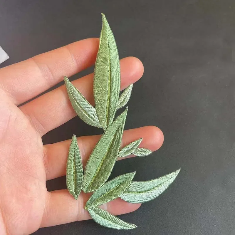 Parches termocollantes de aplique de tela de flores de plantas verdes, hojas de bambú, bordado Floral, pegatinas para planchar para ropa, vestido - imagen 5