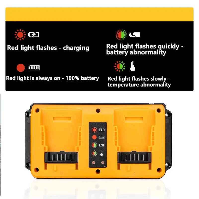 Cargador rápido portátil de dos puertos para Dewalt 18V 20V cargador de batería de litio recargable DCB207 DCB206 DCB204 DCB203 - imagen 3