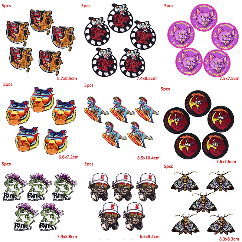 5 unids/lote de parches bordados de animales de Hip Hop para ropa, parche bordado Punk, parches para planchar para ropa, pegatinas para mochila Diy