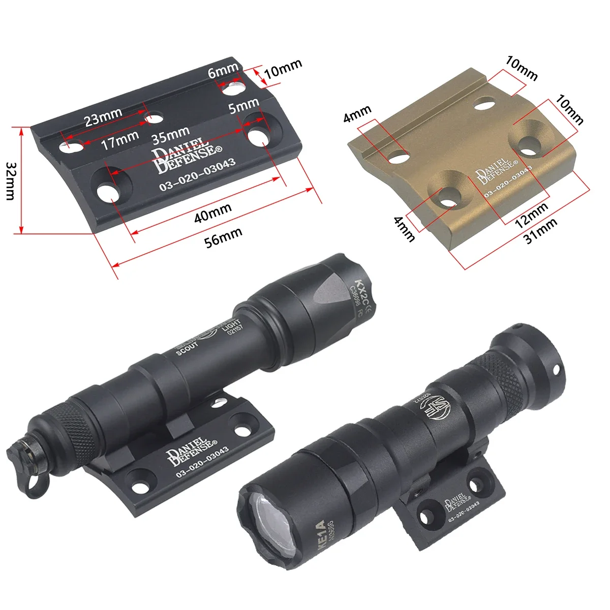 Surefir M300 M600 arma de luz de explorador placa de montaje lateral compensada cubierta de riel MOE M-LOK para Base de linterna soportes Airsoft caza - imagen 3
