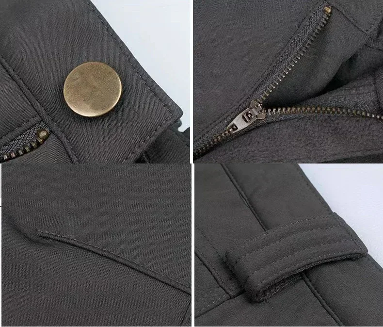 Pantalones cálidos impermeables para hombre, pantalones de trabajo de lana de piel de tiburón para senderismo al aire libre, pantalones Cargo gruesos resistentes al desgaste a prueba de viento - imagen 4