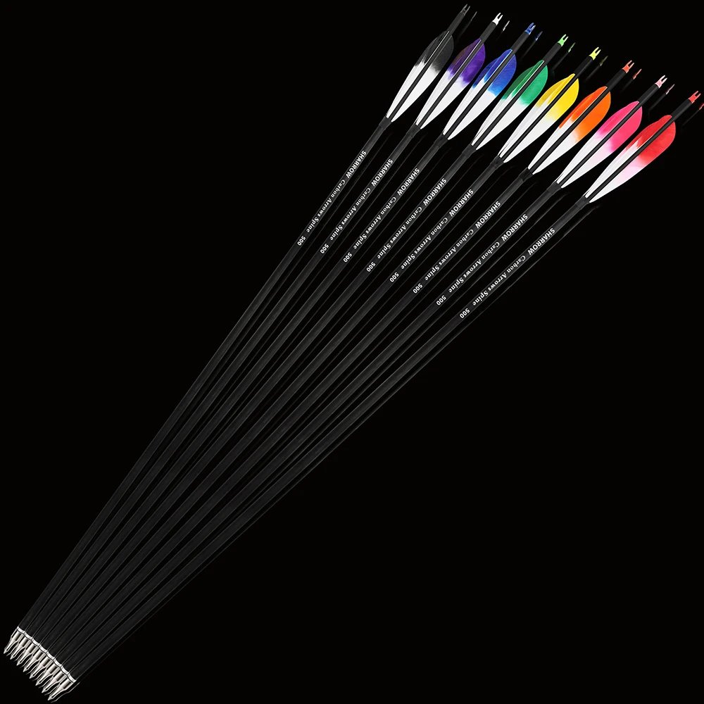 6/12 Uds flecha de carbono mezclado columna vertebral 500 eje ID 6,2mm OD 7,8mm tiro con arco pluma de pavo arco compuesto tiro caza flechas de carbono - imagen 3