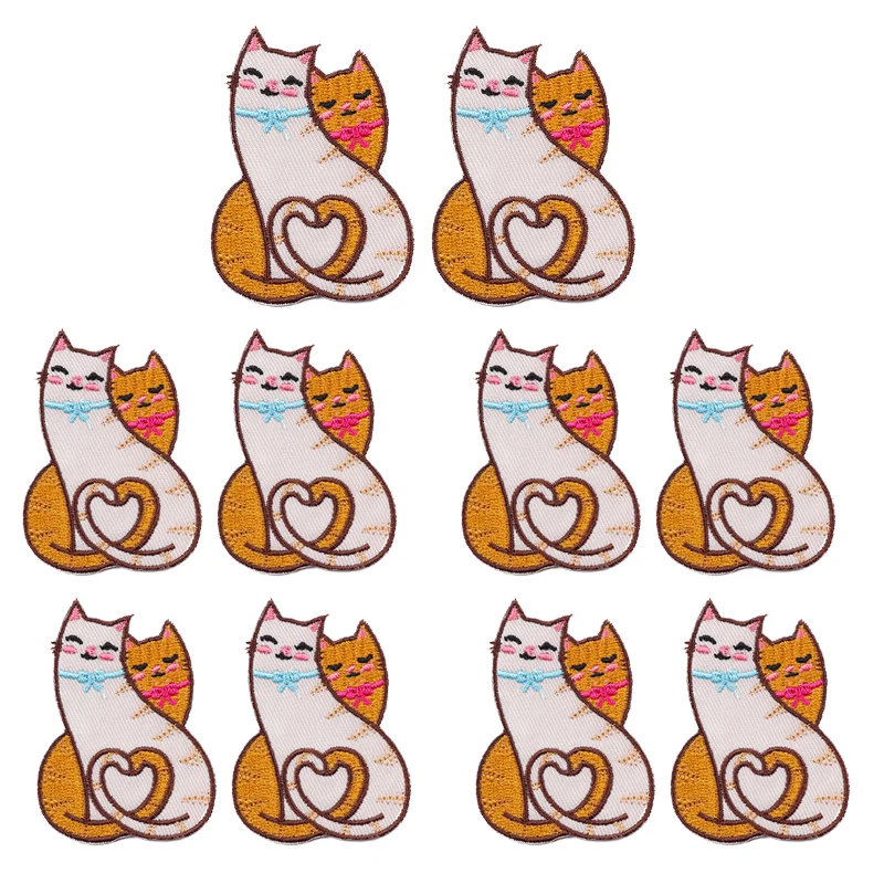Parches bordados de gato para planchar/coser en la ropa, pegatinas de dibujos animados de animales, 10 unidades por lote - imagen 4