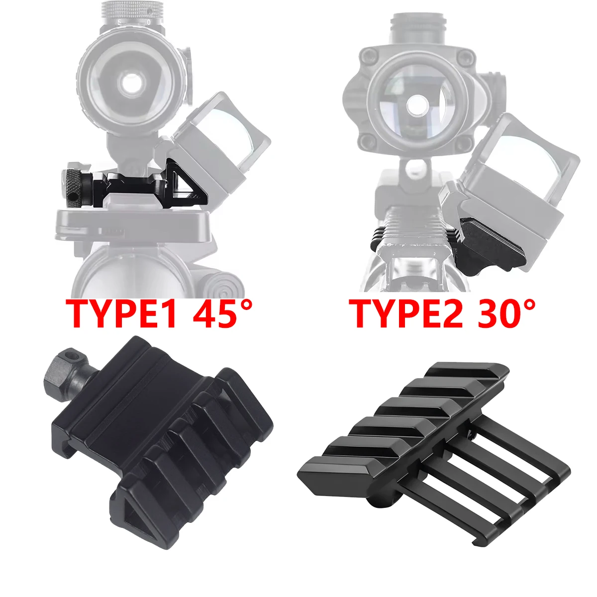 Adaptador lateral compensado de ángulo de 45 grados y 30 grados, RTS, montaje en riel Picatinny de 20mm, armas, linterna táctica, soporte para alcance láser