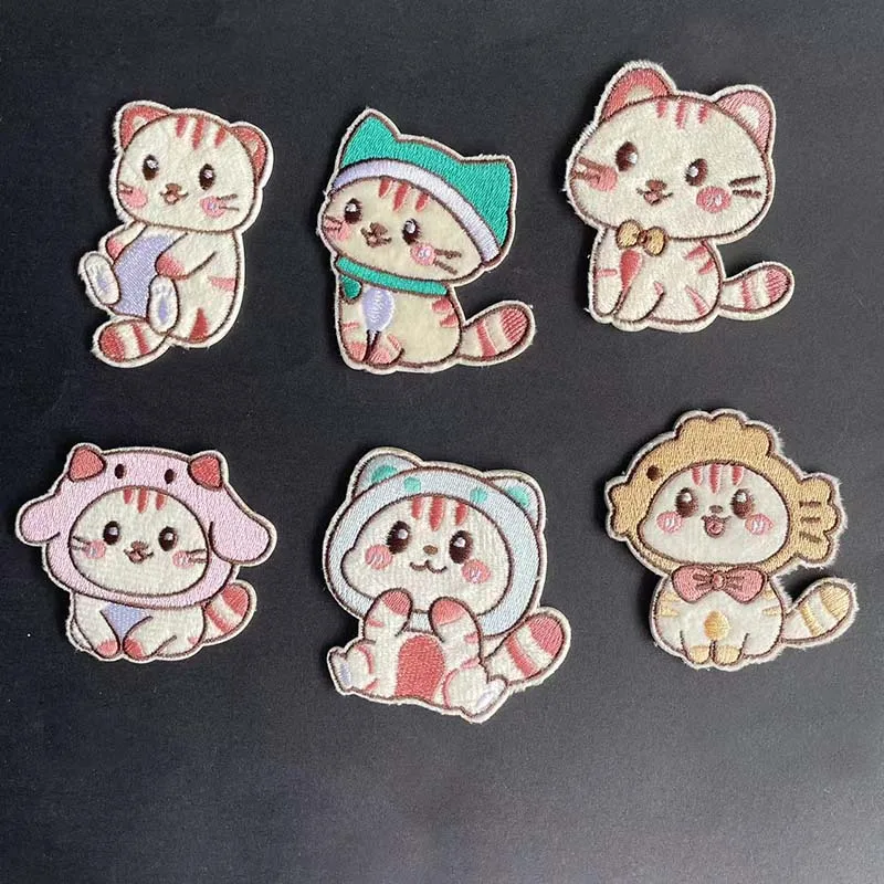 Lindo gato de peluche insignia tela apliques pegatinas de ropa, parche de reparación de bordado de animales de dibujos animados autoadhesivo, ropa de costura DIY - imagen 2