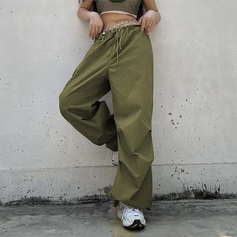 Pantalones Cargo holgados de cintura baja para mujer, pantalón holgado de pierna ancha, Estilo Vintage, Y2K - imagen 2