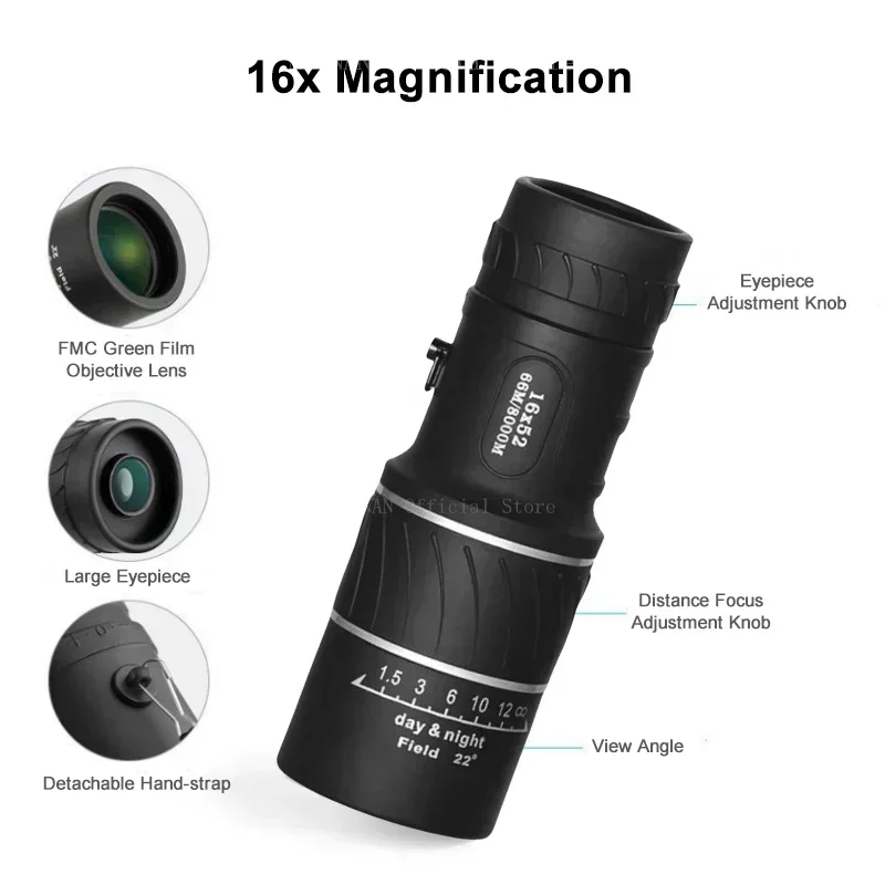 Potente telescopio Monocular con Zoom de 16x52, binoculares de largo alcance para caza al aire libre, Camping, observación de aves - imagen 5