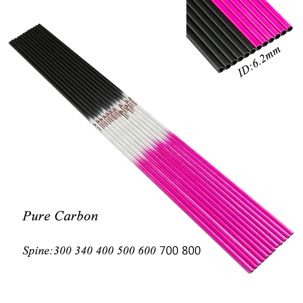 Flechas de carbono puro para tiro con arco recurvo, eje id6.2 mm, negro/rosa, 30 pulgadas, 12 piezas - imagen 2