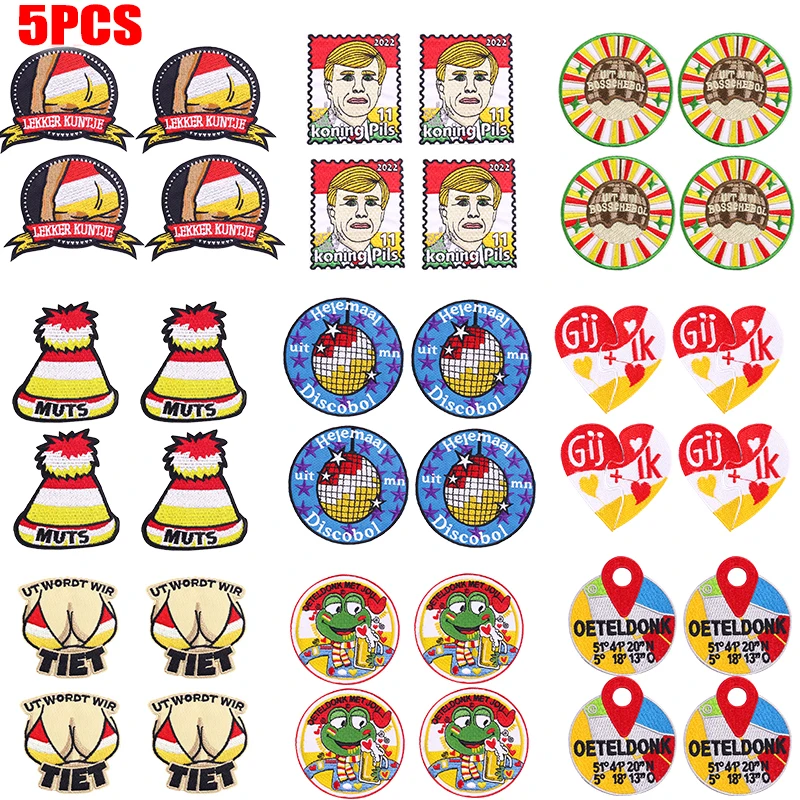 Parche con emblema de Oeteldonk de Países Bajos, parche bordado para planchar, parches para ropa, parche para coser Carnaval de Países Bajos, venta al por mayor, 5 uds.