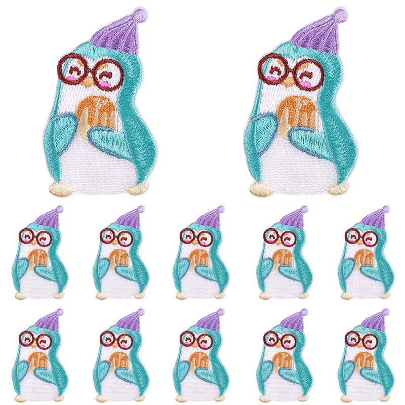 Parche bordado de pingüino, Parche de dibujos animados, parches autoadhesivos para ropa, parches de animales en ropa, pegatinas de costura DIY, 10 unids/lote - imagen 5