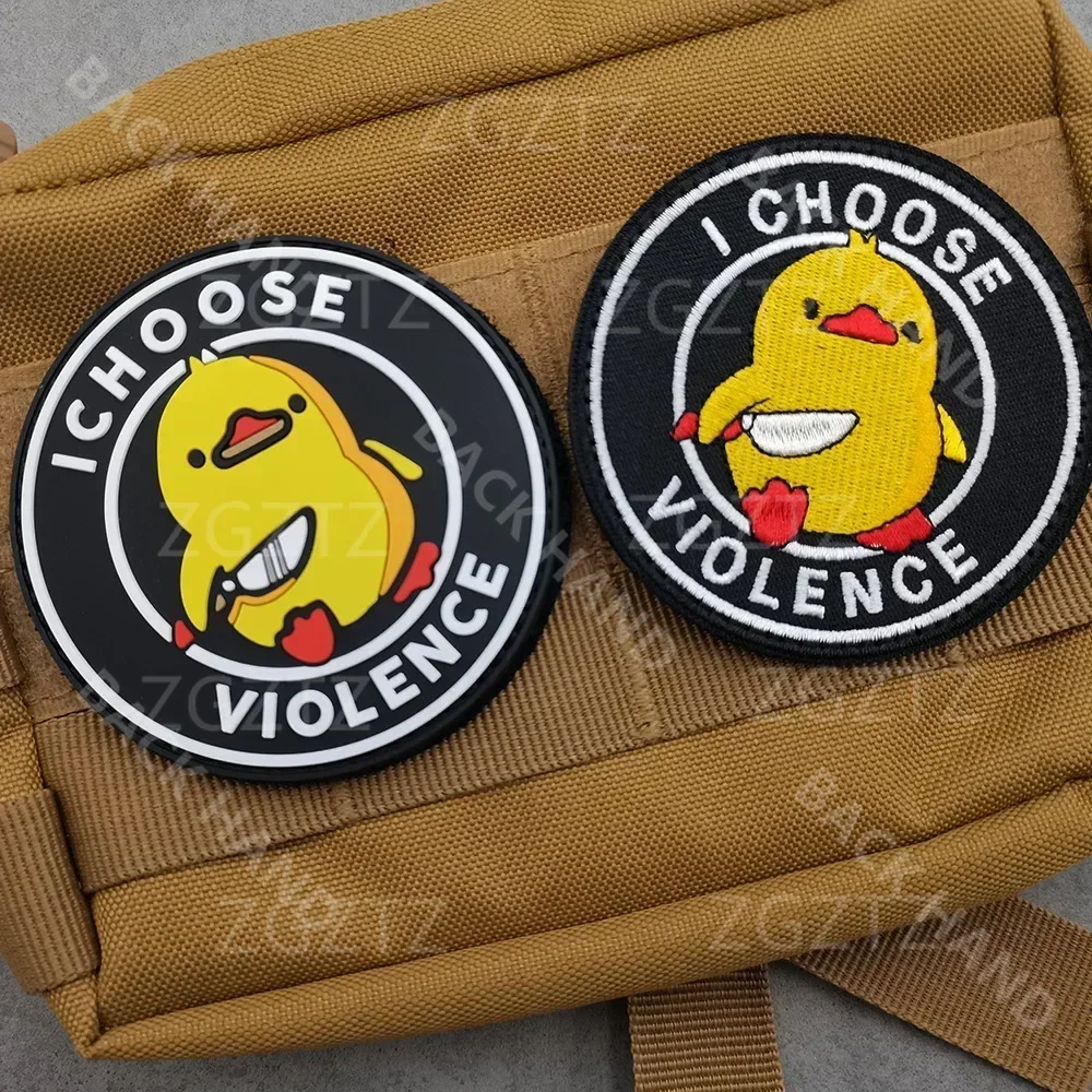 Elige la violencia, insignia de gato y pato táctico, brazalete mágico de ganso travieso bordado, parche para mochila de gallo grande con personalidad - imagen 2