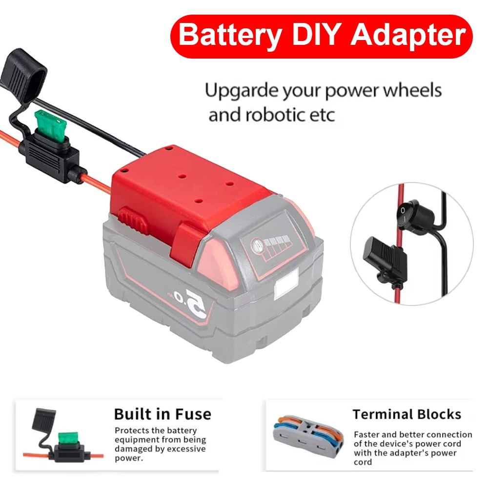 Adaptador de batería para Milwaukee, montaje de fuente de alimentación para batería de litio Milwaukee de 18V, conector de alimentación para juguetes robóticos de camiones RC