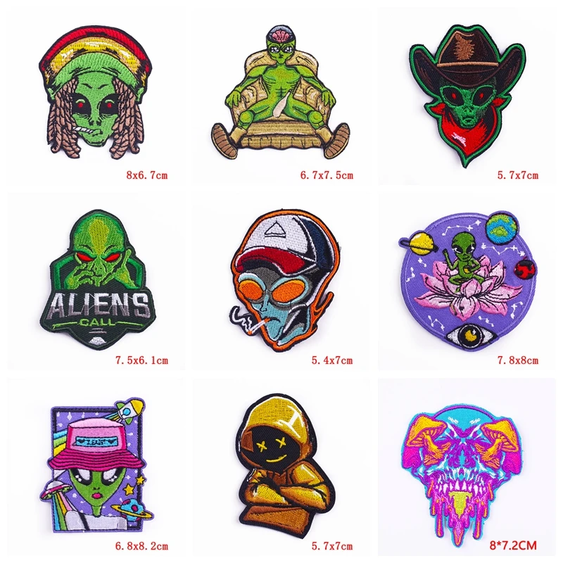 Prajna10uds/lote parche bordado Alien, parche espacial OVNI, parches termoadhesivos para ropa, pegatinas para ropa - imagen 2