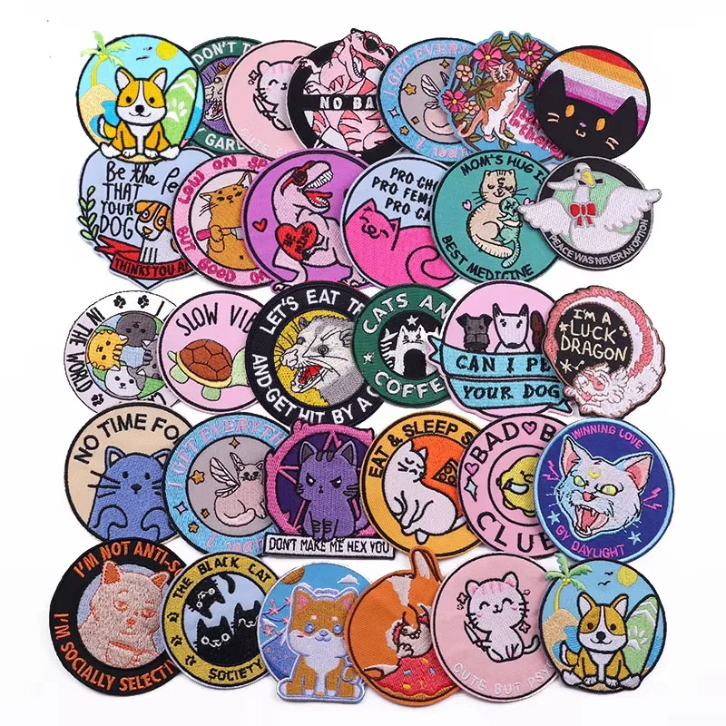 Parche bordado de animales bonitos para ropa, parche de forma redonda de dibujos animados DIY, parches para planchar para ropa, pegatinas de costura, insignia - imagen 2
